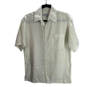 Joseph and Feiss Linen Shirt S White Short Sleeve Button Up Vacation Beach Style